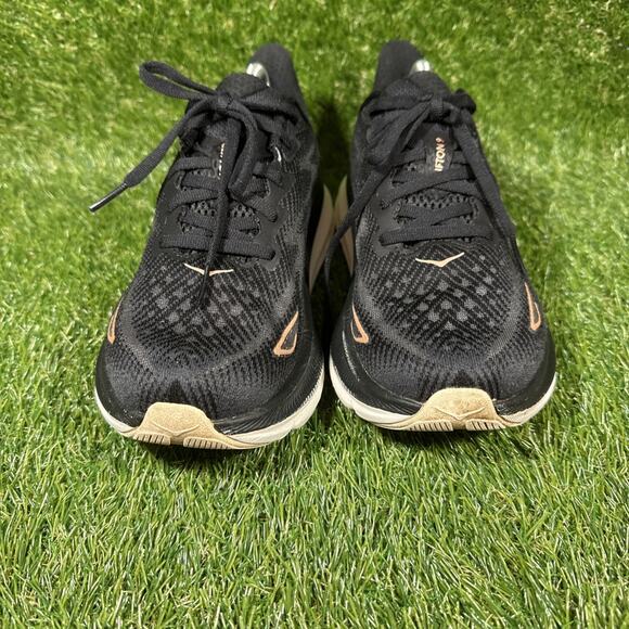 HOKA Clifton 9 Running Shoes Women Size 7 Black Rose Gold Comfort Low Sneakers - Picture 6 of 14